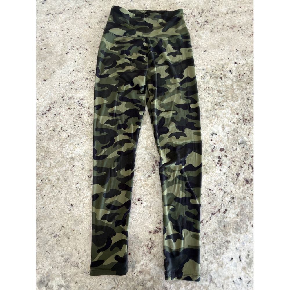 Camo Print High Waist Leggings Size S/M Green Black Stretch